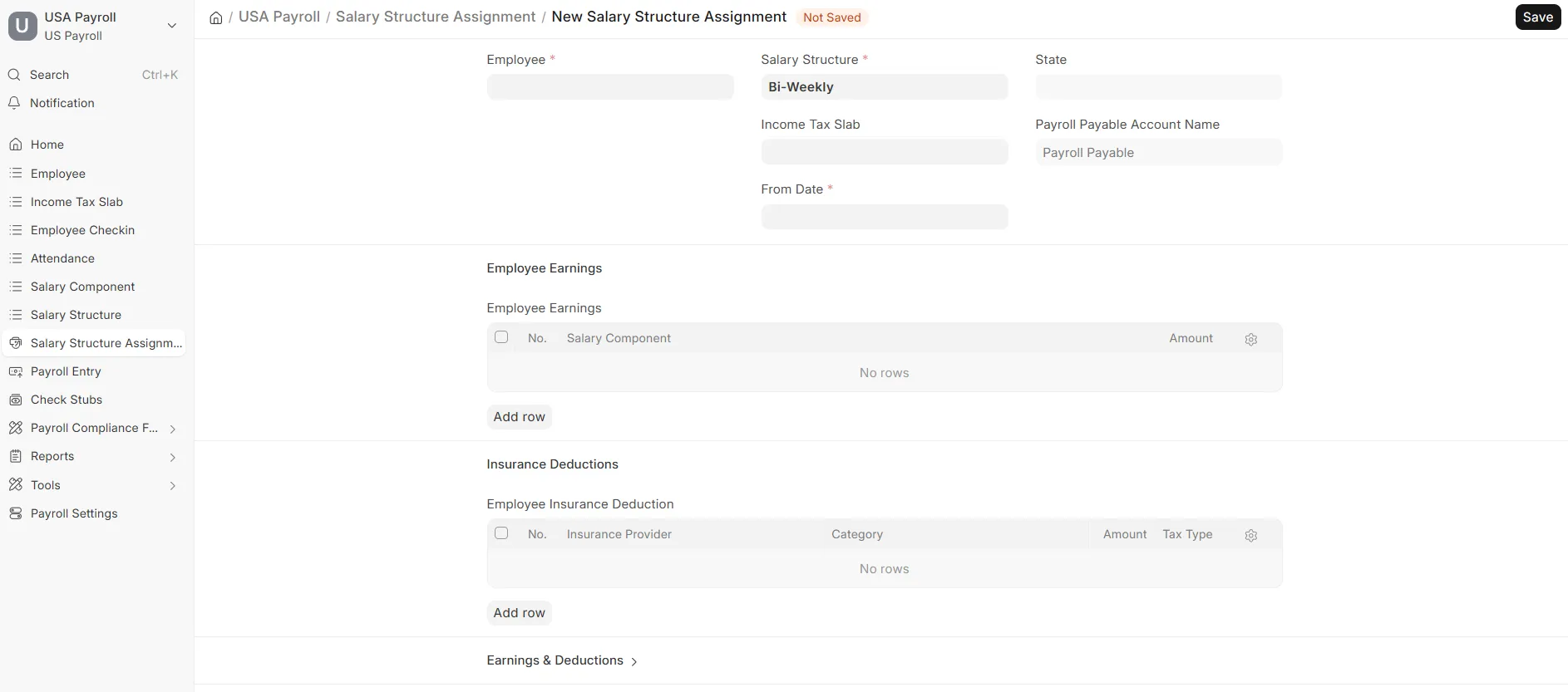 New Salary Structure Assignment form