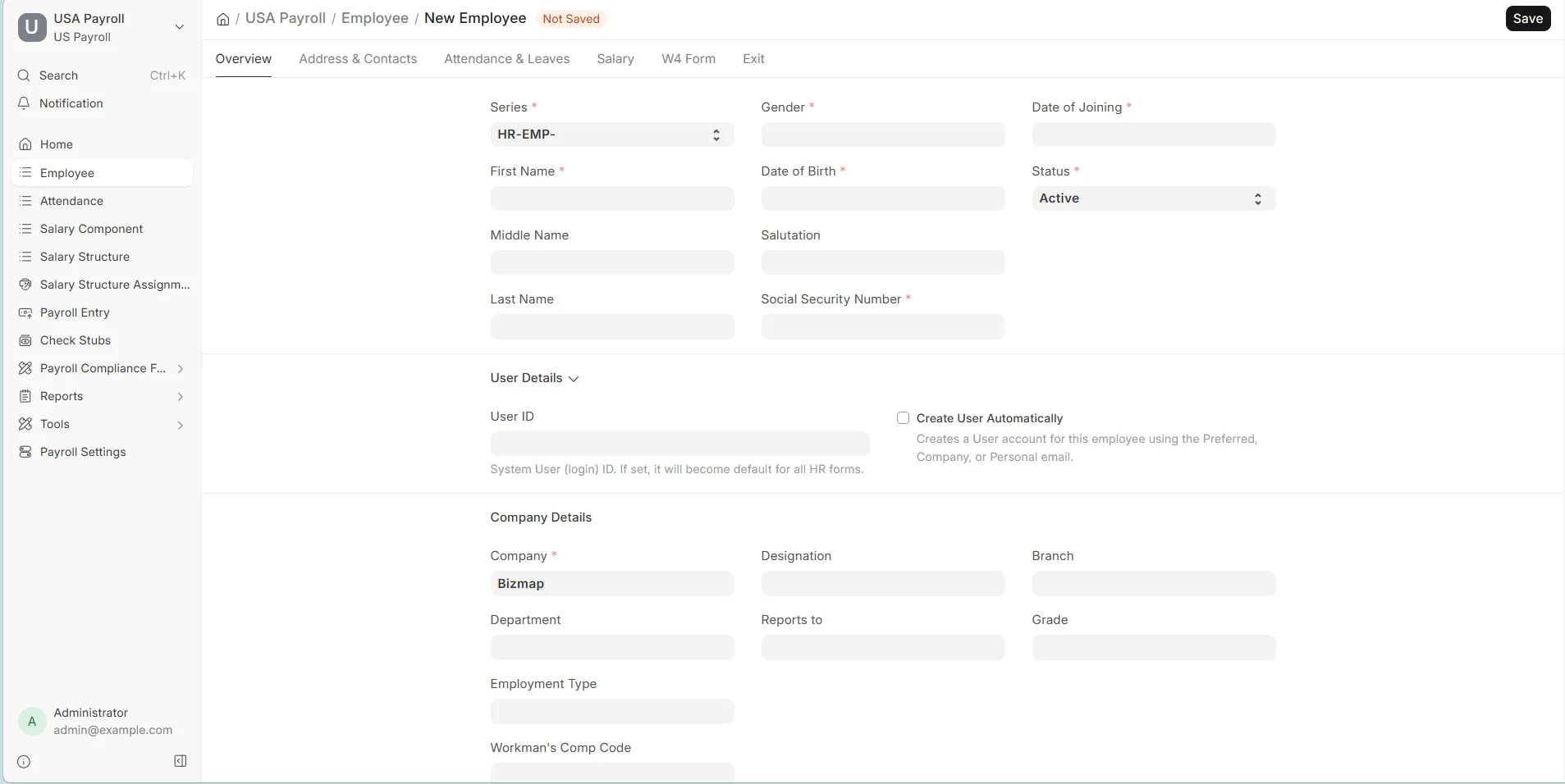 New Employee form