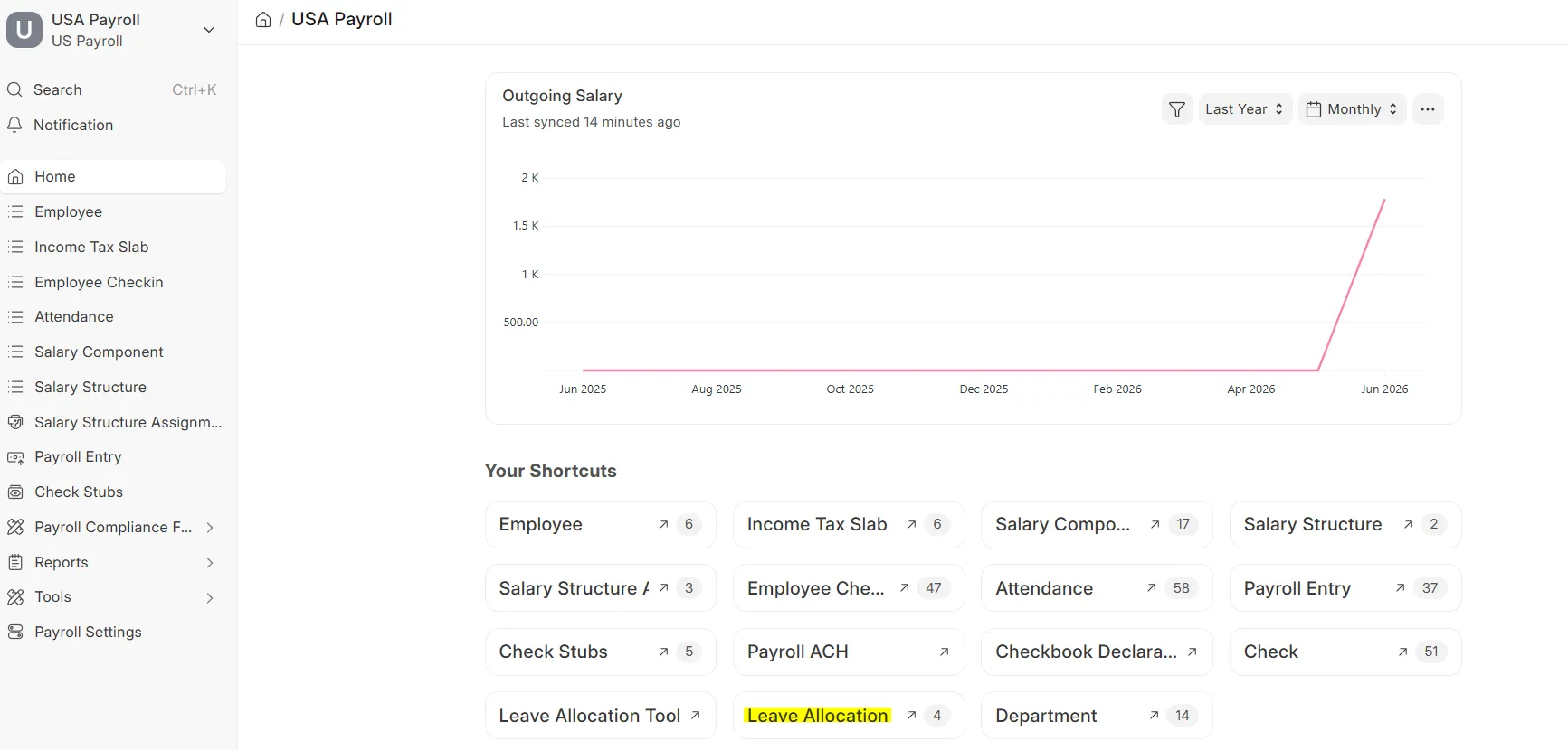 Leave Allocation workspace