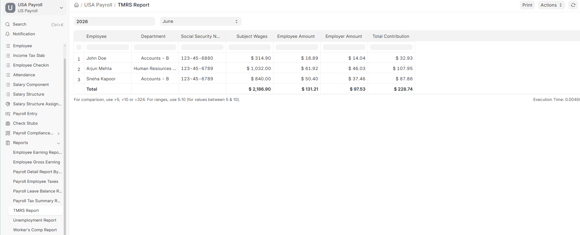 Payroll Tax Summary, totals